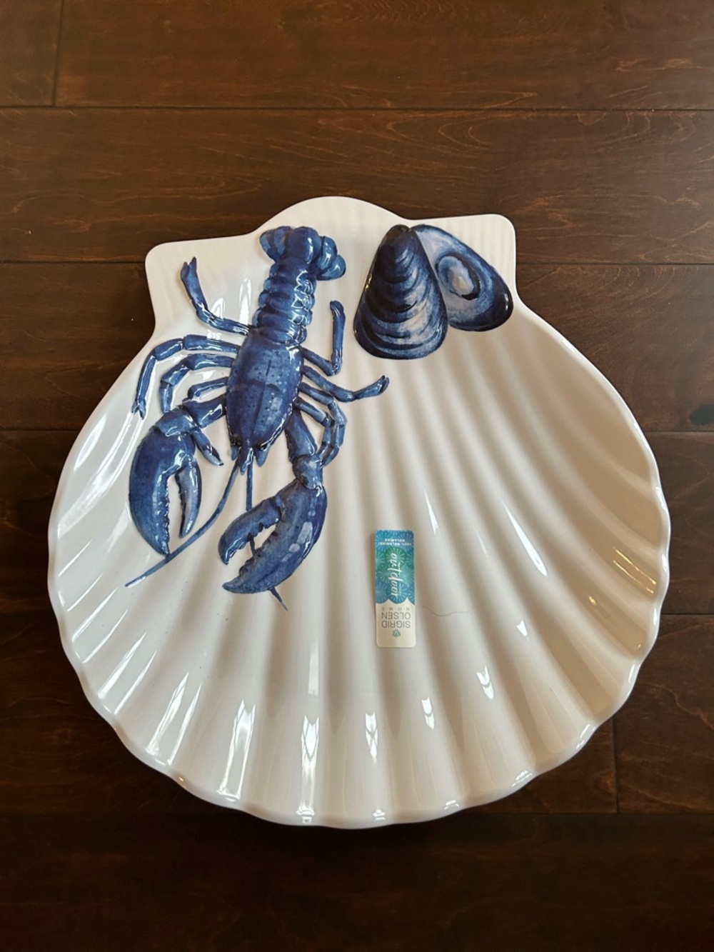 Sigrid Olsen Oyster Melamine Platter Blue White Lobster New Round - Picture 2 of 2